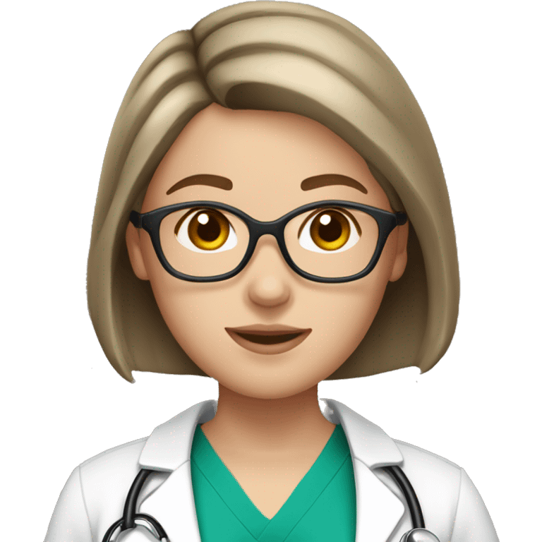 White girl with brunette short hair with stethoscope emoji