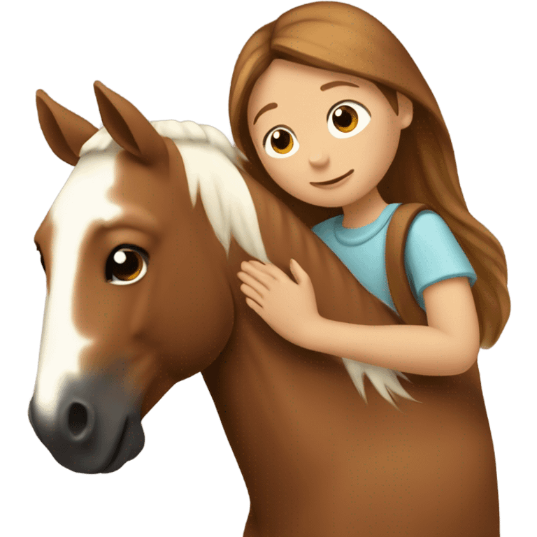 Girl hugging brown horse with white spots  emoji