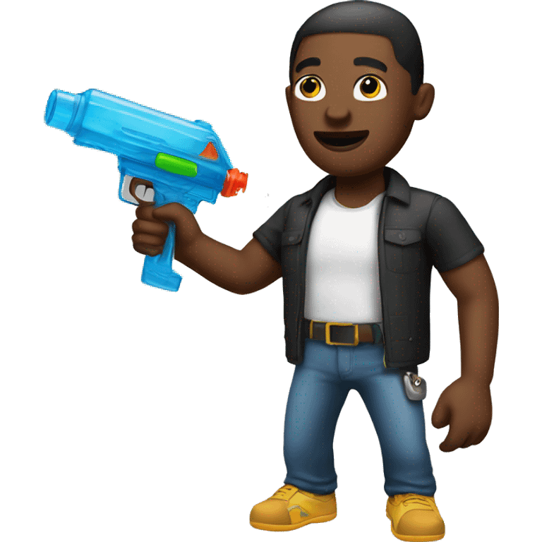 Black man holding a water gun emoji