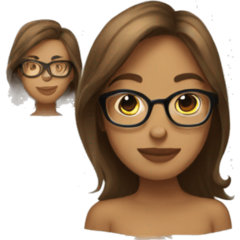 Tan girl brown hair with clear glasses emoji