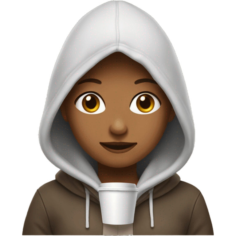 Girl with coffee and wear a hoodie emoji