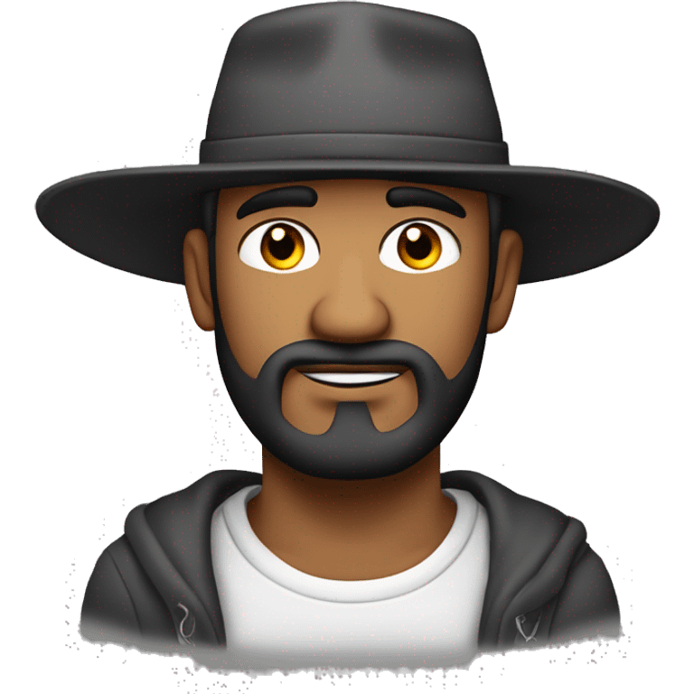 Hombre de tez clara, con ojos claros, barba fina, sin bigote, gorra negra bordada, y sudadera gris. Expresión relajada y estilo urban emoji