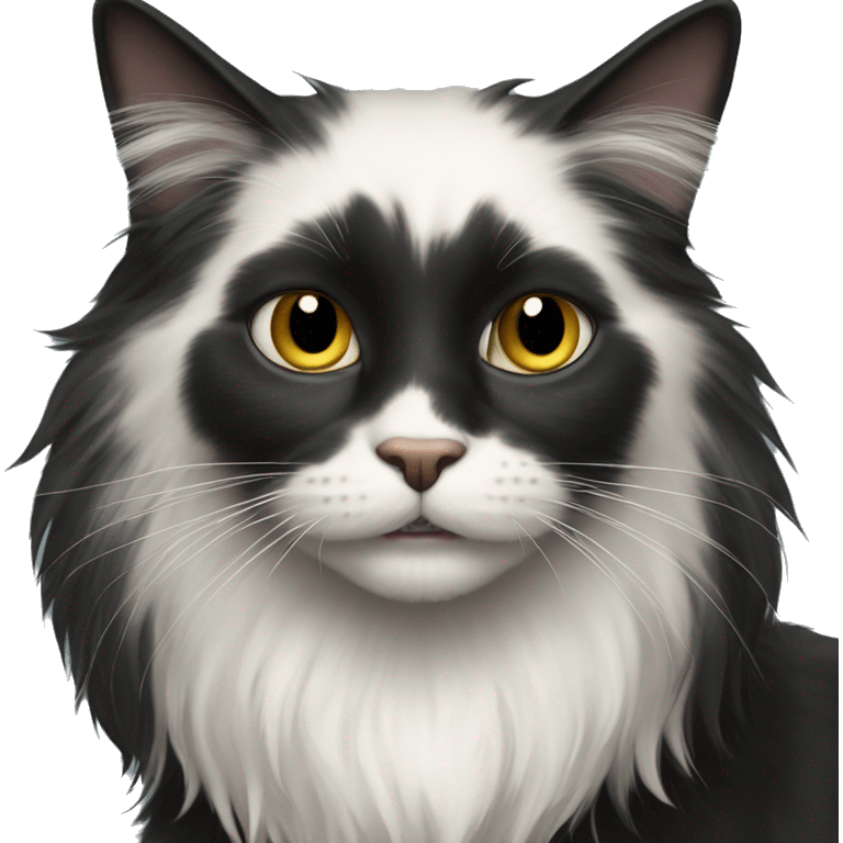 black cat domestic long-haired with half white mouth emoji