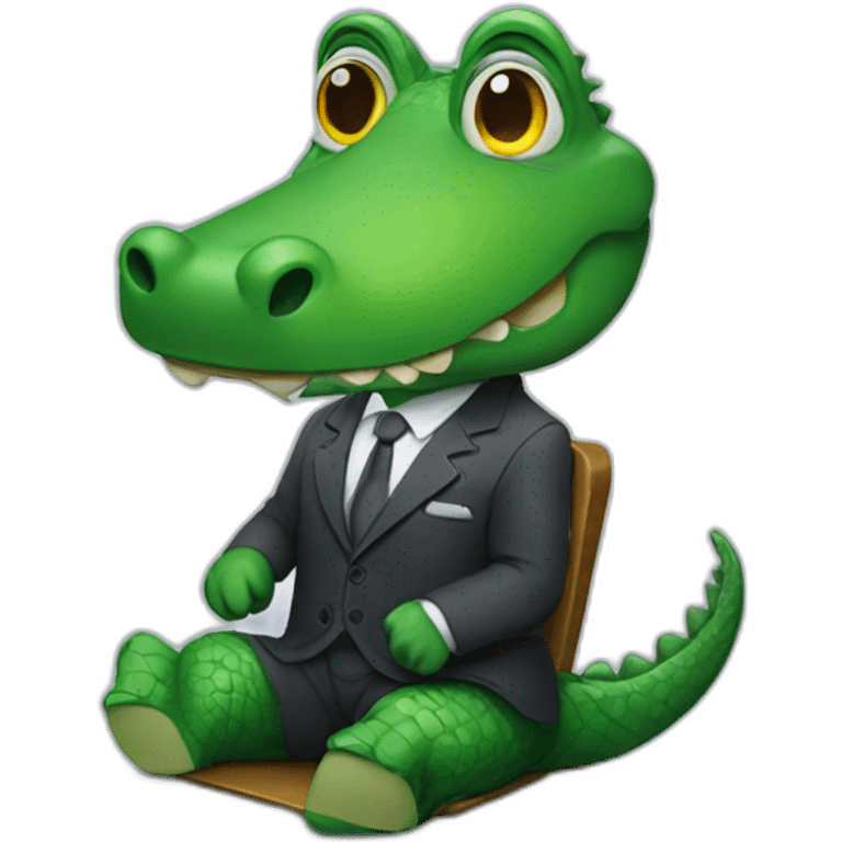 An alligator wearing a suit sitting on a table emoji