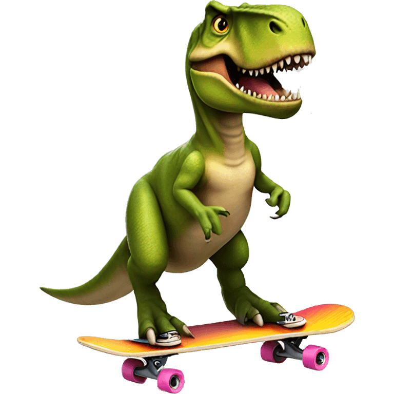 T-Rex riding a skateboard emoji