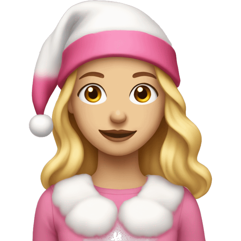 Teen girl with blonde hair and hazel eyes wearing a pink Santa hat  emoji