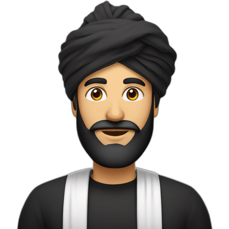 homme arabe longue barbe noir turban sur la tête emoji