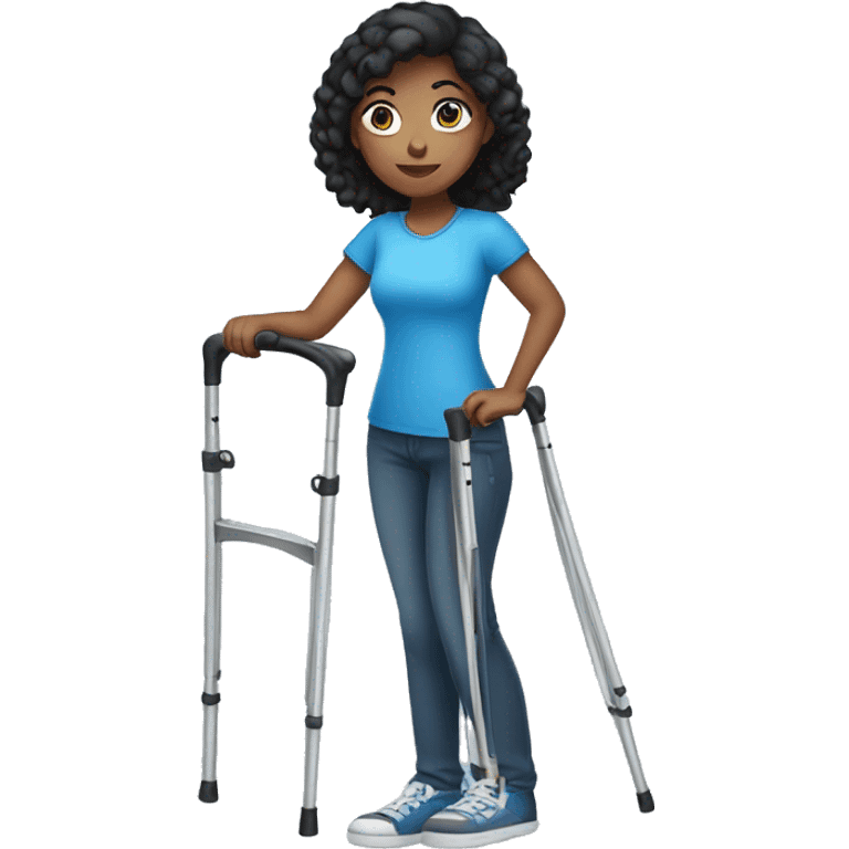 Black hair girl with blue eyes standing on crutches  emoji