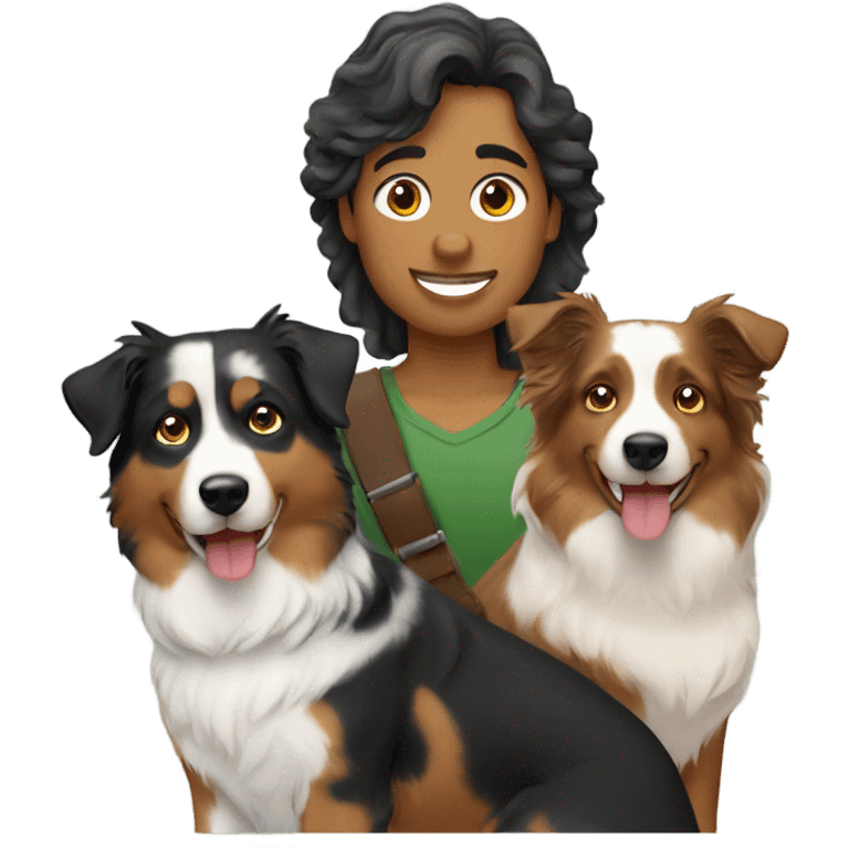 2 people with 2 Australian shepherd dogs emoji