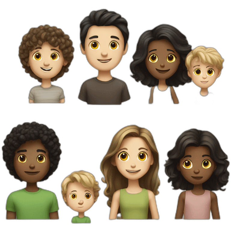 family; a dark hair white boy, a long hair boy emoji