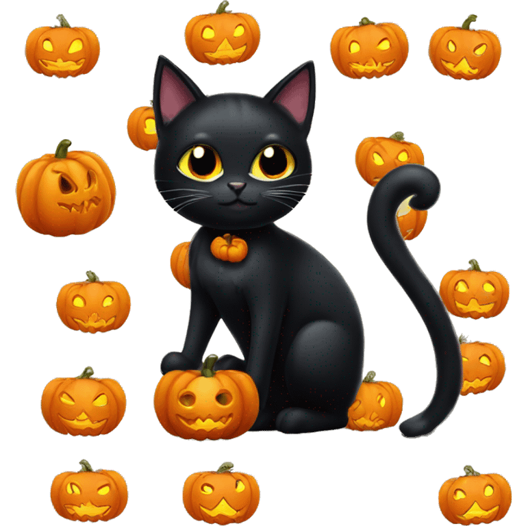 Cute black cat with Halloween pumpkin  emoji