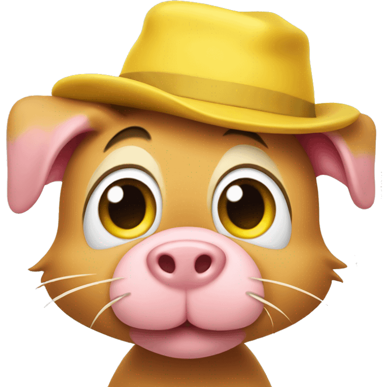 goofy cat with Yellow shirt and Hat with pig on it emoji