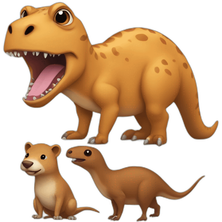 dinosaur plays with capybara an dog emoji