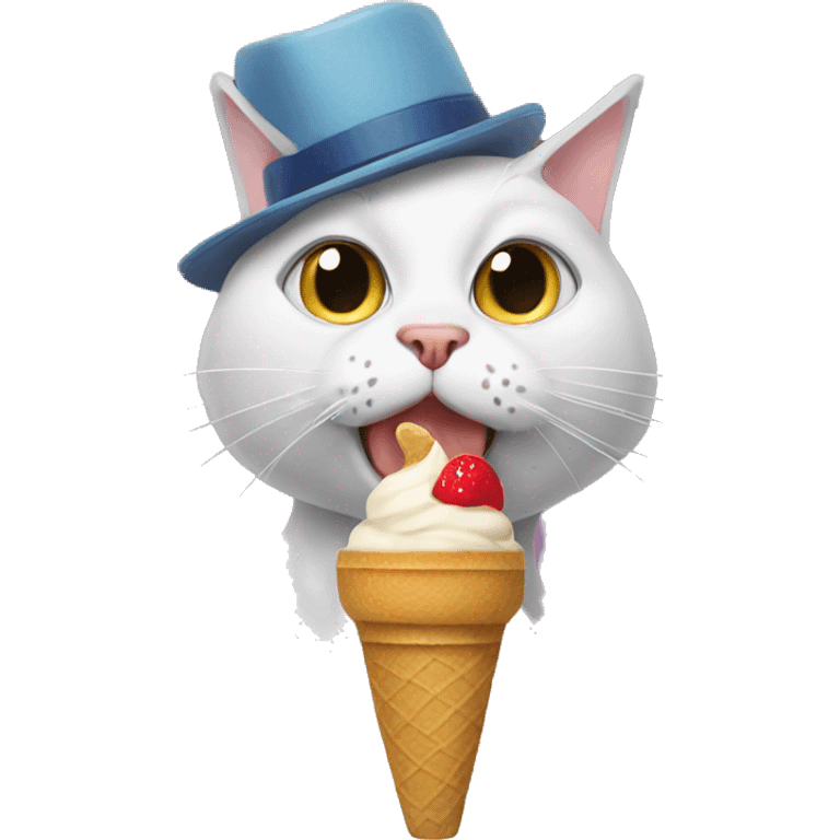 cat wearing hat and eat ice cream emoji