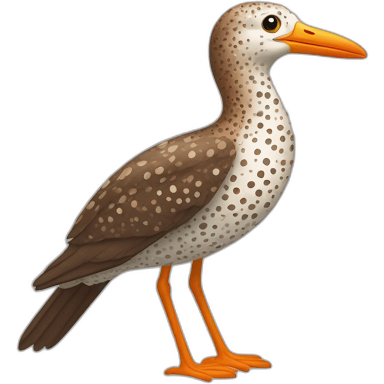 brown speckled sea bird with white spots, long brown legs and long light orange beak emoji