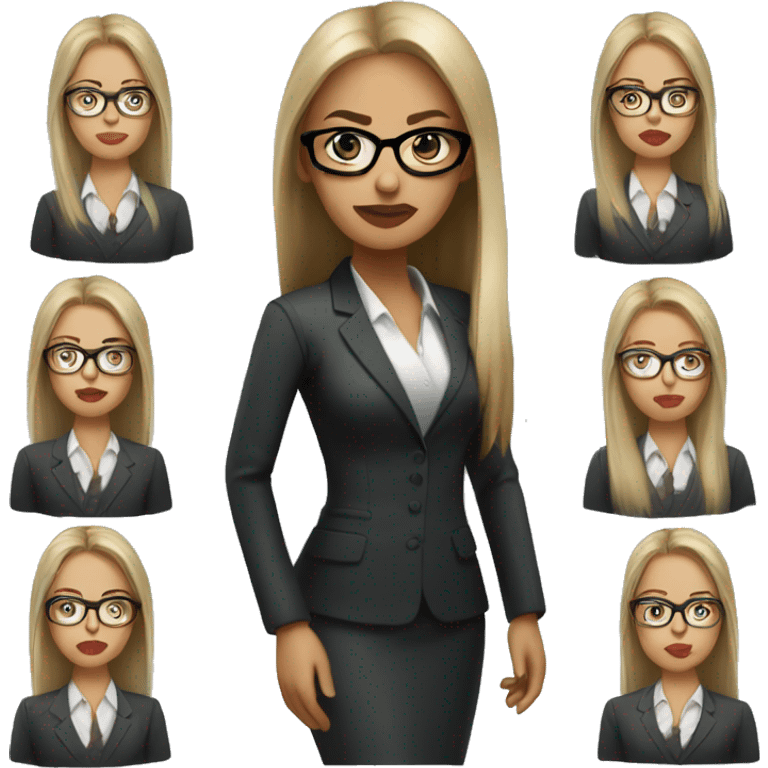 professional business woman wiht green eyes, long straight hair, red lips , transparent glasses, dark blonde hair emoji