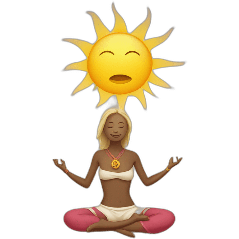 Yogui in beach with sun chakra emoji