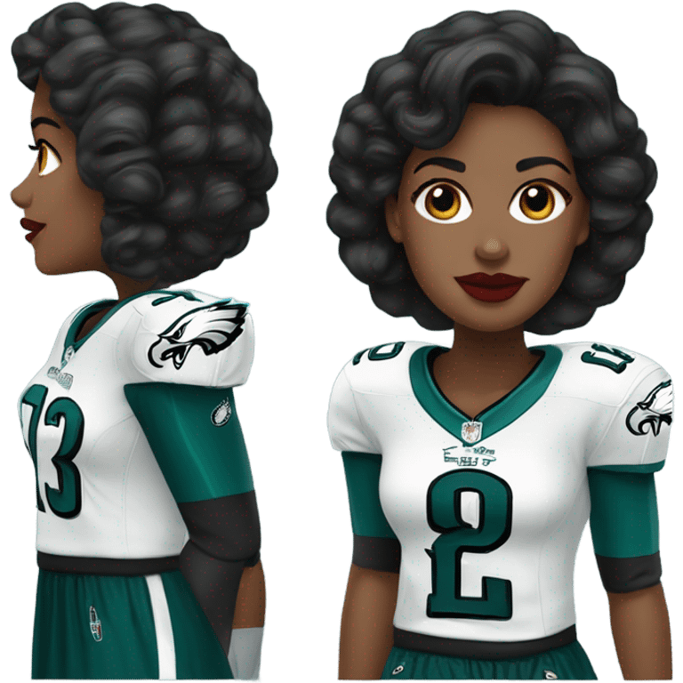  White female dark hair red lips wearing Philadelphia Eagles jersey emoji