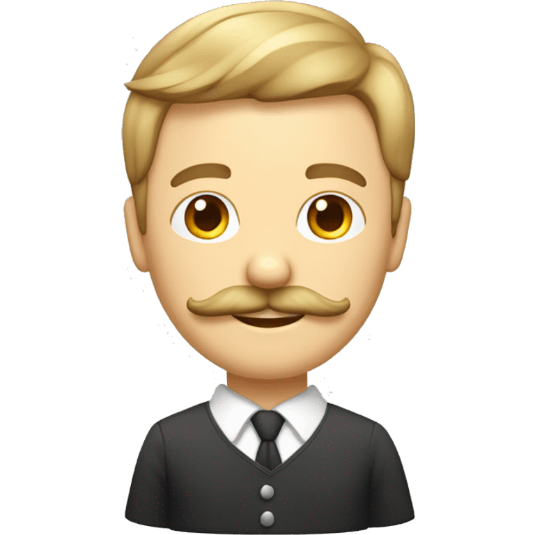 Un visage d’un homme blanc, cheveux couleur blond foncé avec moustache couleur châtain courte, coiffé en arrière emoji