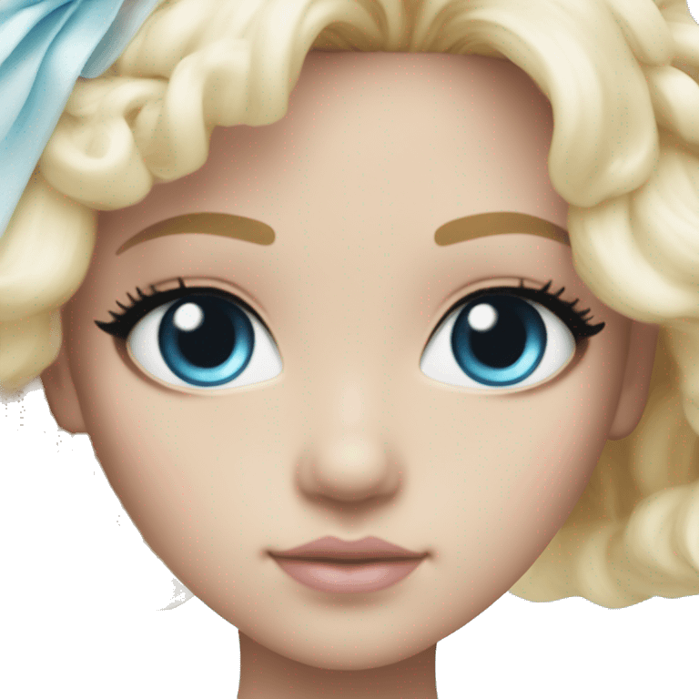 ocean blue doll eyes, blonde hair, feminine, pink, girl, angelic emoji