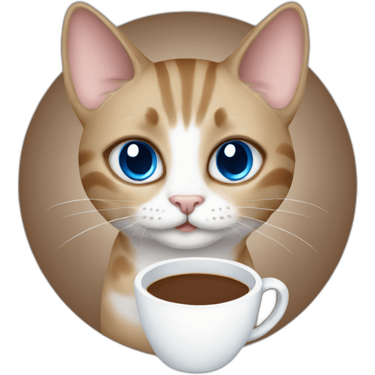 light brown grey-point blue eyes cat with coffee emoji