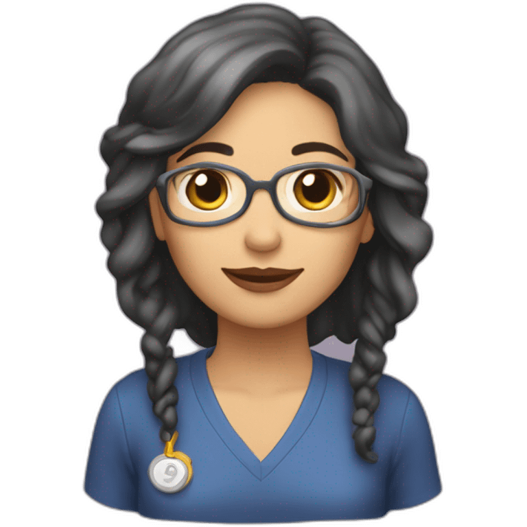  profesora morena de pelo largo saludando emoji