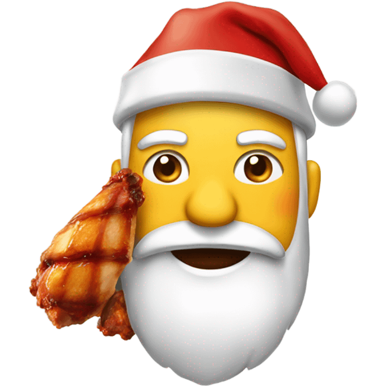 Santa wearing Panasonic hat and BBQ-ing chicken wing emoji