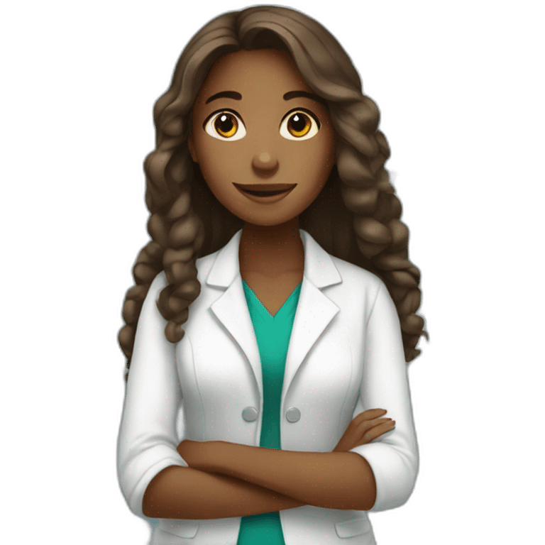 Brown young girl with long hair working in a pharmacy emoji