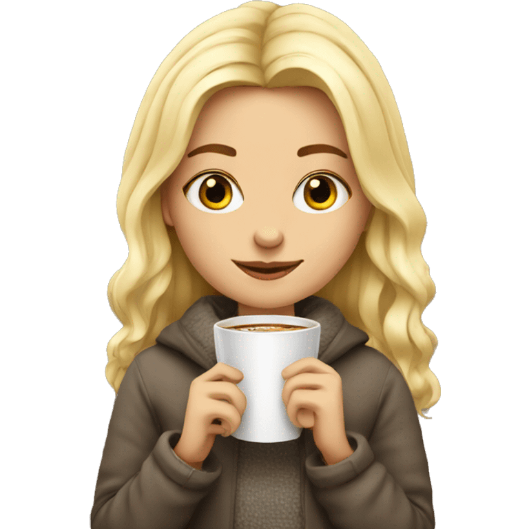 cozy girl blonde with coffe emoji