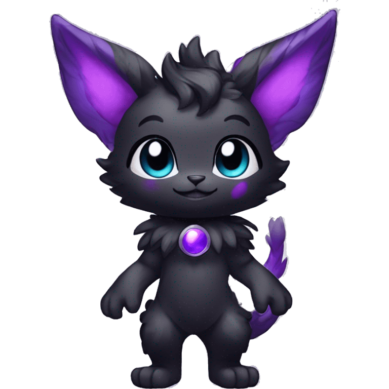 Anthro-Cute-Black-Purple-Contrast-Colors-Fantasy-Fur-Sona-Chibi-Shiny-Fakémon-Hybrid with horns full body emoji