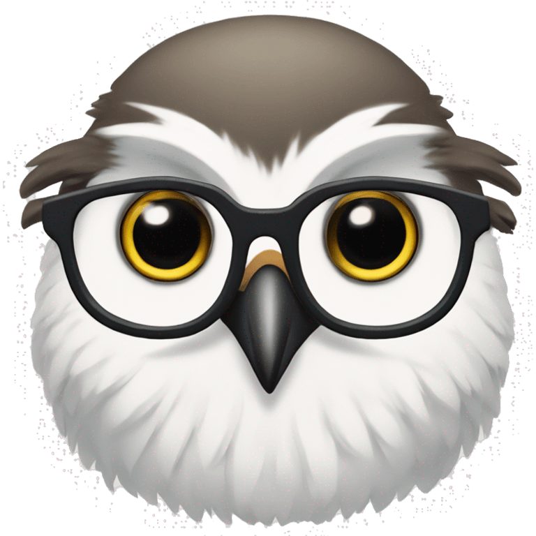 please generate an emoji of an Arctic owl nerd with very big glasses and looking innocent emoji