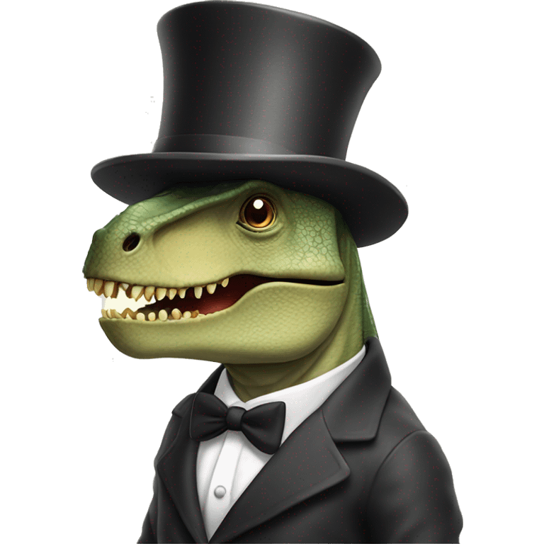 dinosaur wearing two top hats and eating cheese smugly emoji