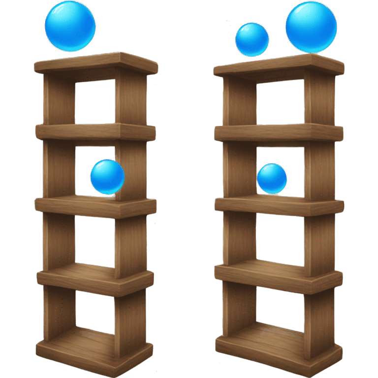 tall wooden shelves with blue orb prophecies emoji