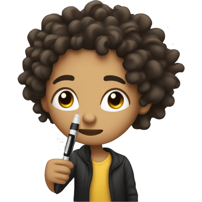 Lightskin with curly dreads hitting a dab pen emoji