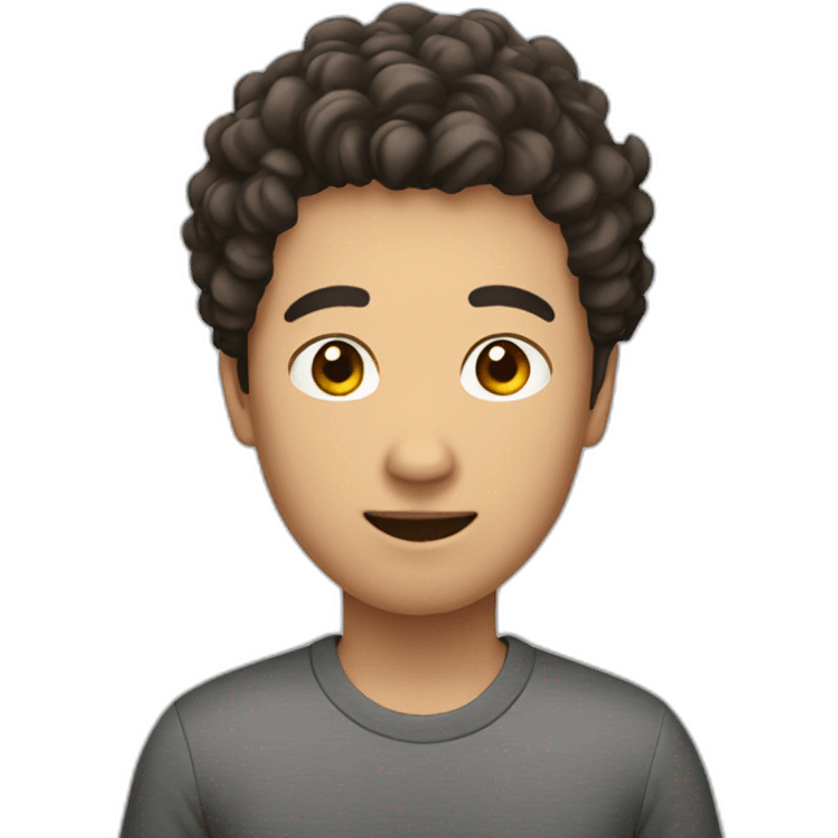 Asian man with curly brown short haired emoji