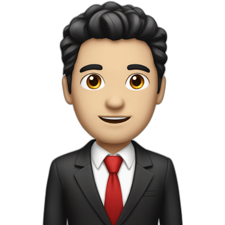 2 Boss, white skin, black hair, brown eyes, black jacket with red tie. speek with client emoji