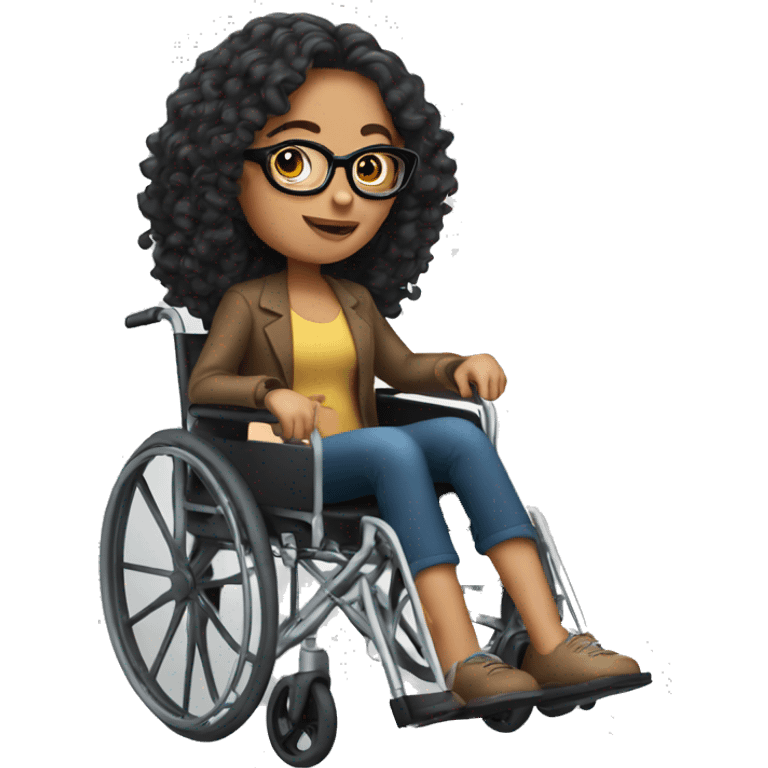 latina with long curly hair, wearing glasses, in a wheelchair emoji