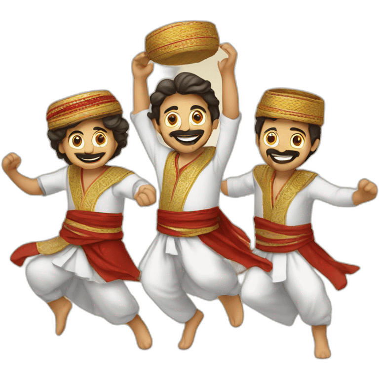 syrian with traditional cloths dances with two guys behind him emoji