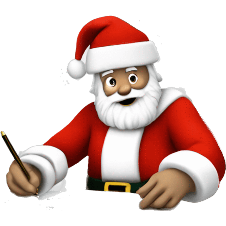 White Father Christmas is sitting on a desk, writing something down on a sheet of paper, solving complicated math puzzles  emoji