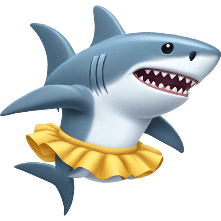 A shark with legs in a tutu doing a spin and wearing a bow emoji