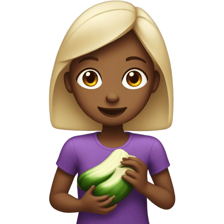 Girl eating eggplant emoji