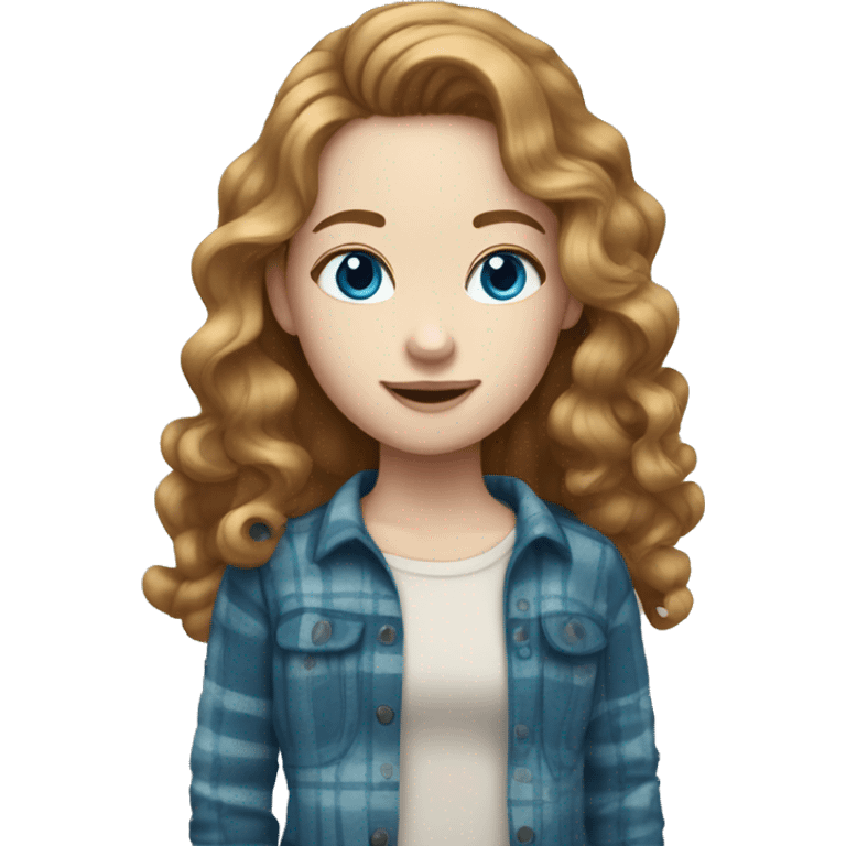 girl with long curly light brown hair blue eyes pale skin flannel emoji