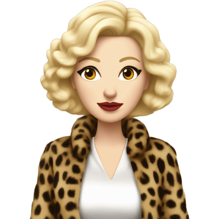 Italian mob wife, pale skin, blonde hair, wearing leopard print dress and fur coat emoji