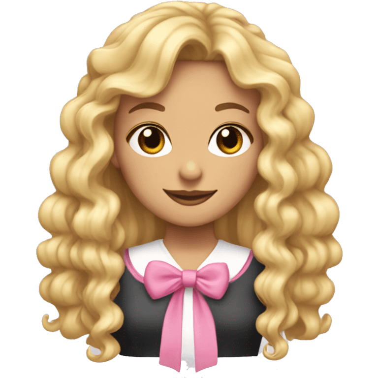 Blonde girl with long ringlets, bangs and pink bows in her hair  emoji