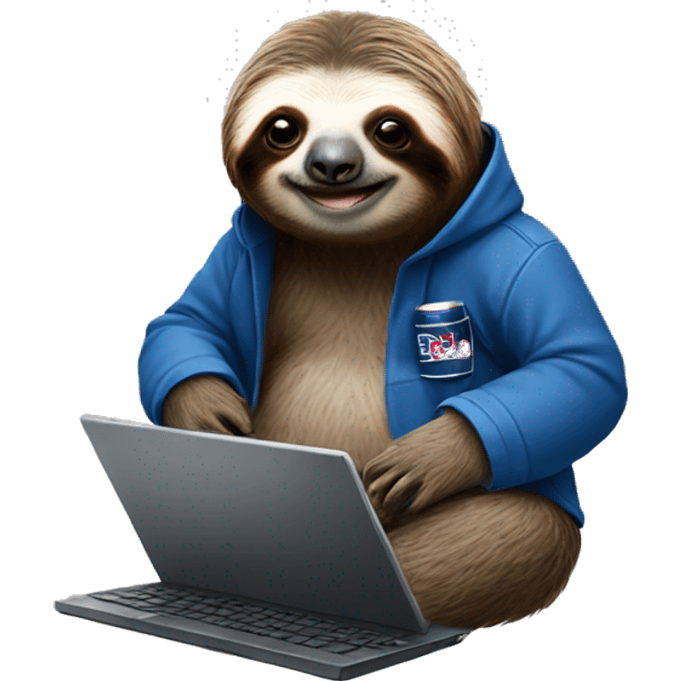 sloth with RedBull can and laptop emoji