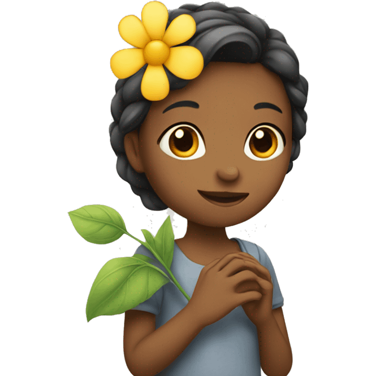 A girl holding a flower emoji