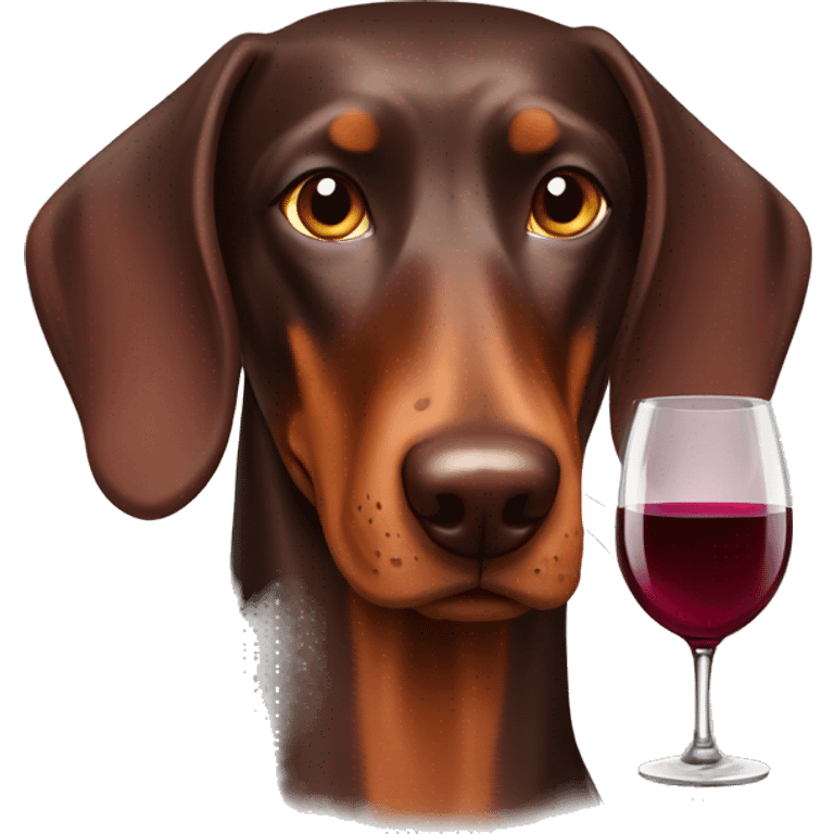 Brown dobermann with wine emoji