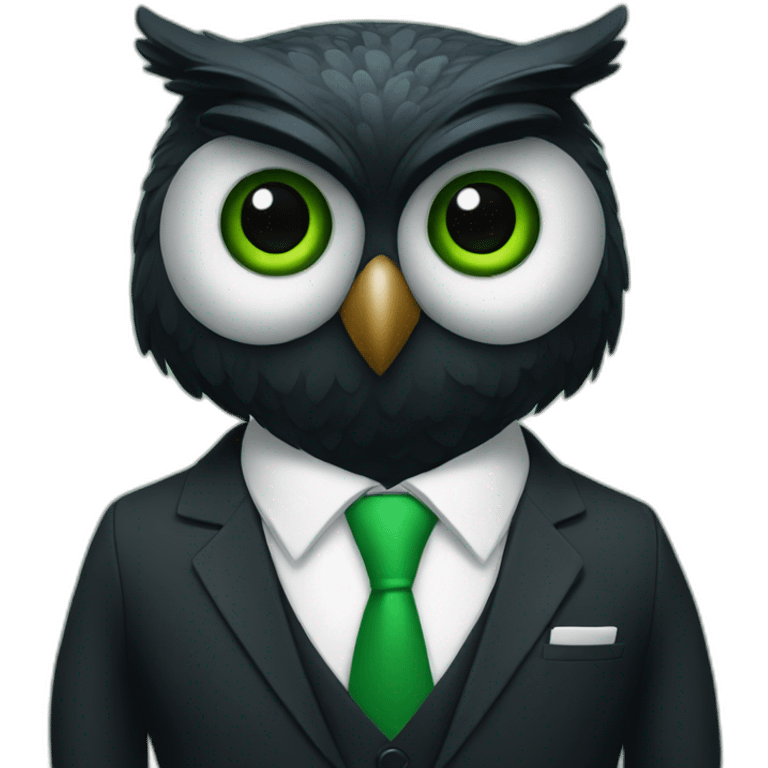 black and green owl in a suit emoji