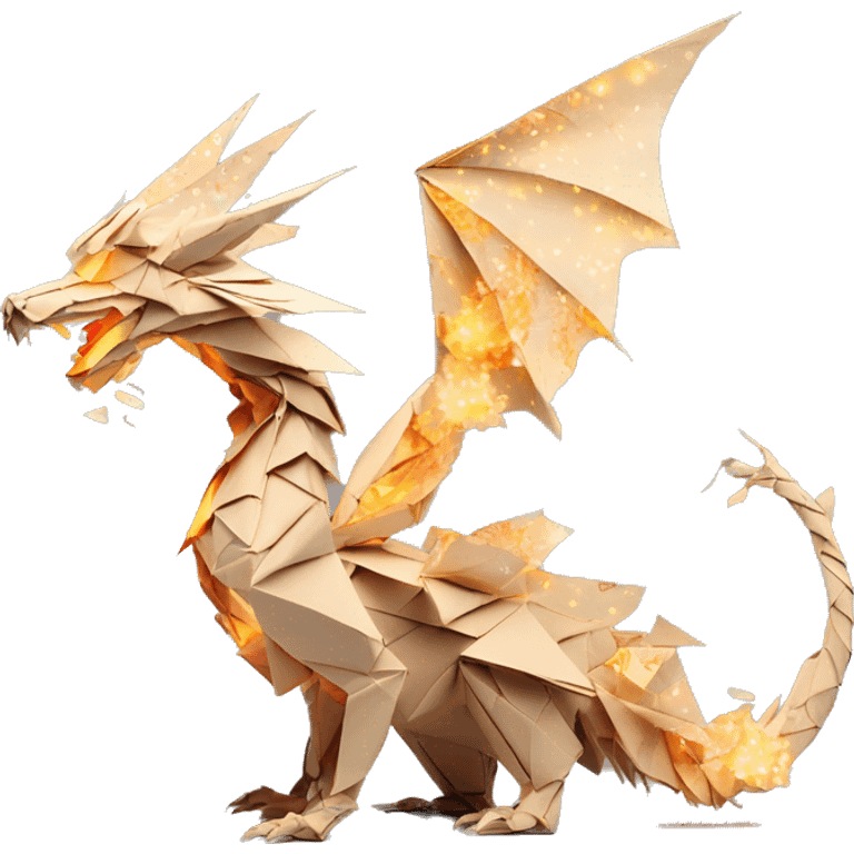 Beige Origami dragon made of newspapers on fire surrounded by fairy lights swirls covered in dried flowers bokeh library bunting floral flowers fire flames emoji