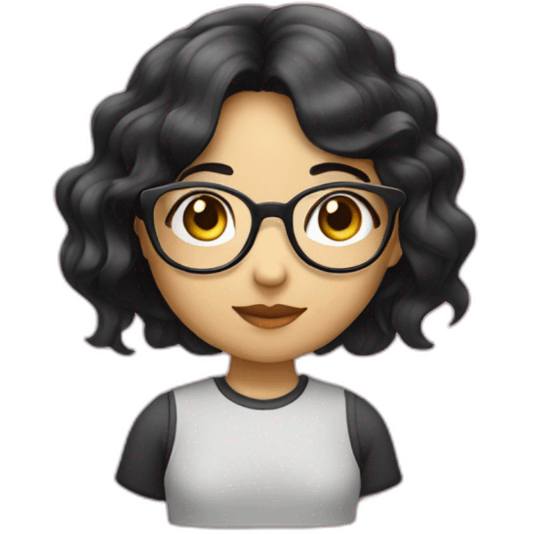 girl programmer with black wavy hair and big eyes and asian skin with rounded glasses emoji